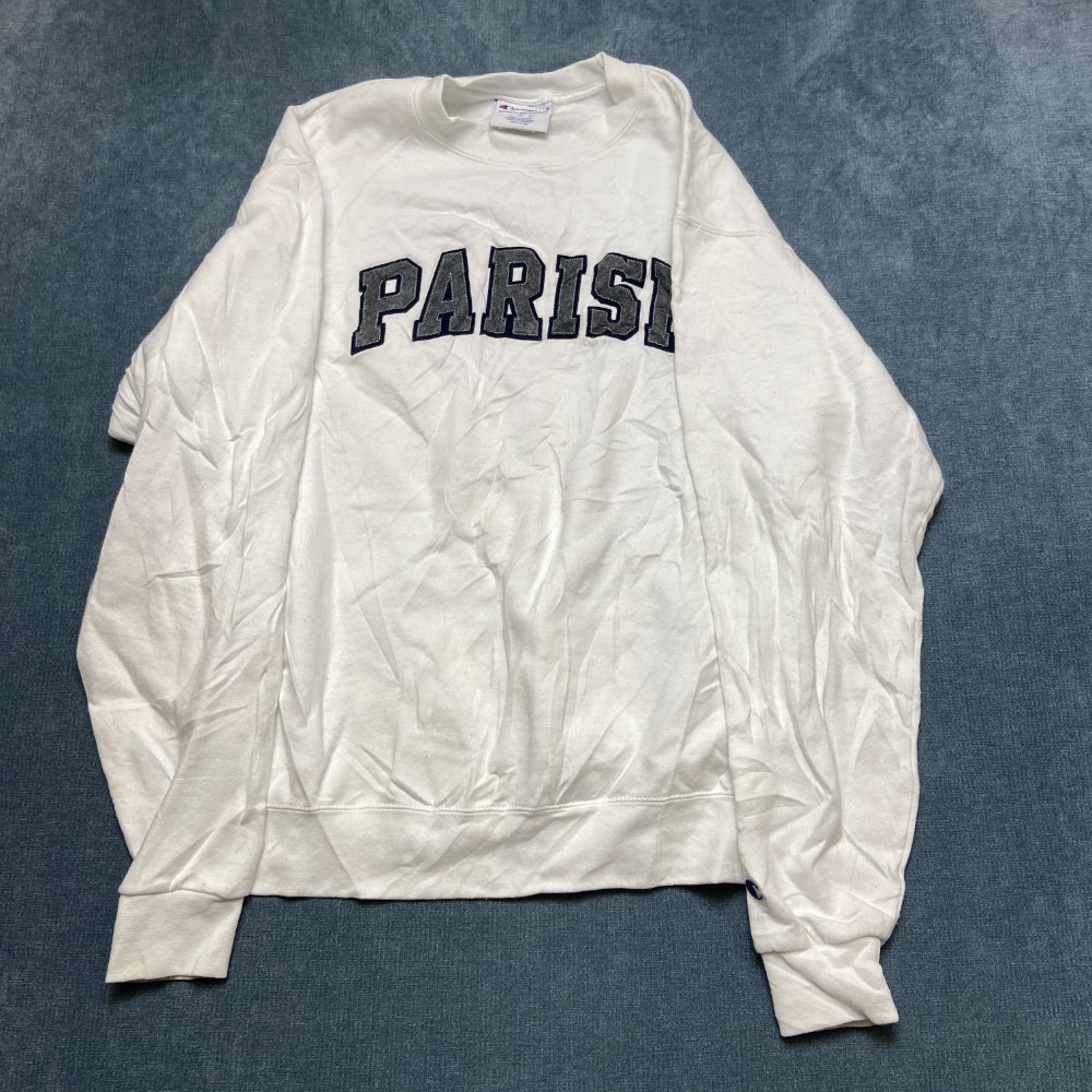 VTG Champion Authentic Athleticwear Parish Sweatshirt Mens M White Fleece Lined